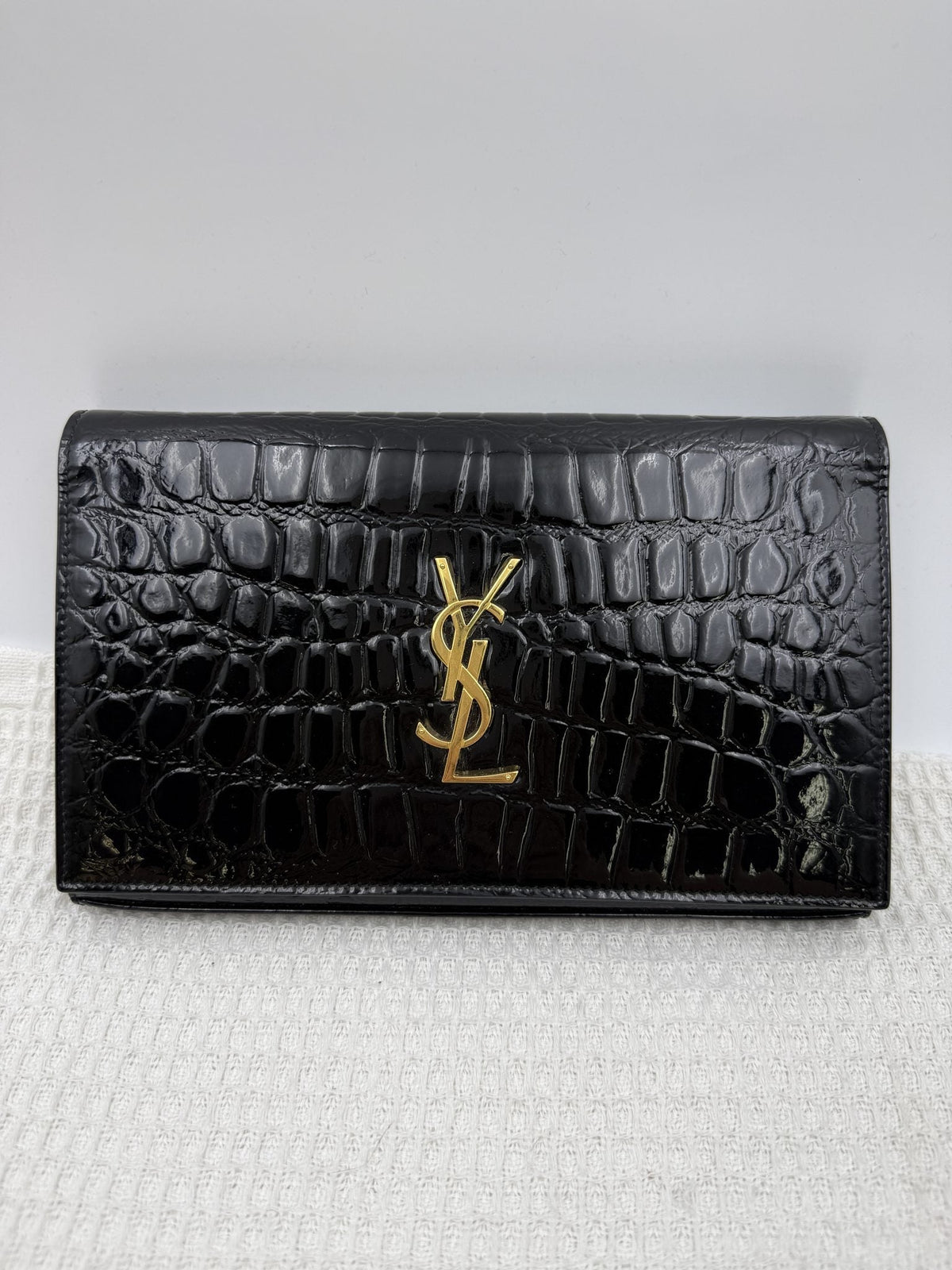 Saint Laurent collection – Saint Laurent Kate Black Croc-Embossed Leather Shoulder Bag