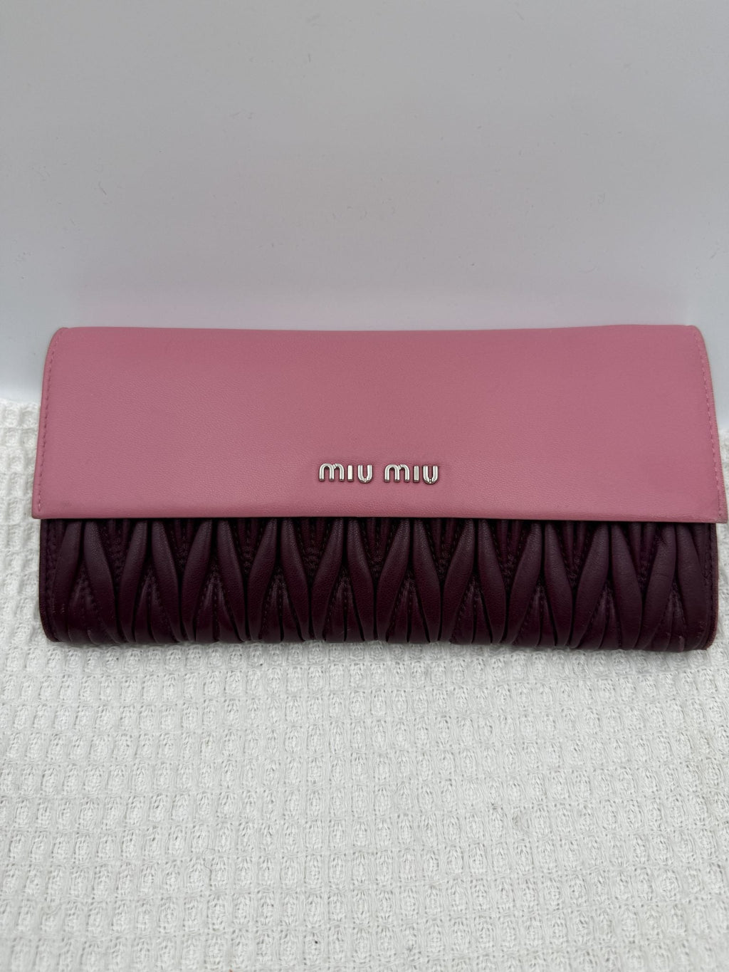 Miu Miu Matelassé - Pink and Burgundy Leather front view