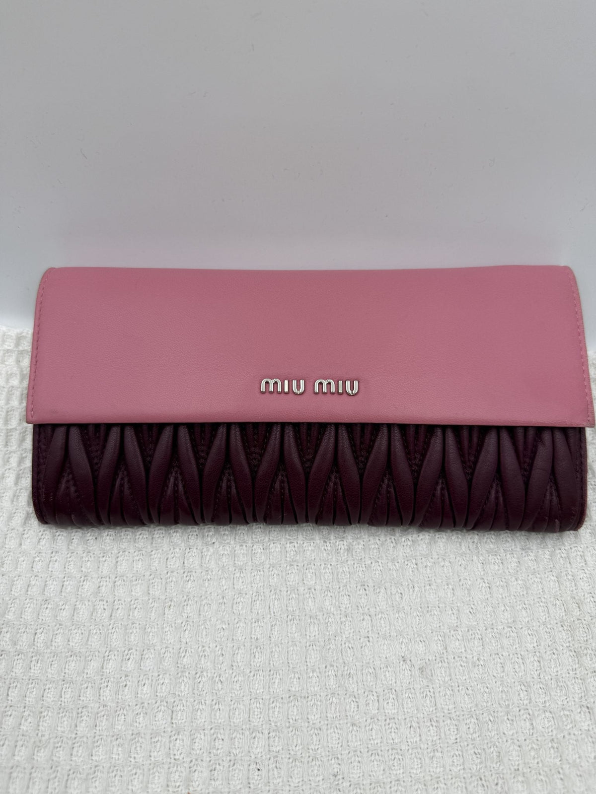 Miu Miu Matelassé - Pink and Burgundy Leather front view