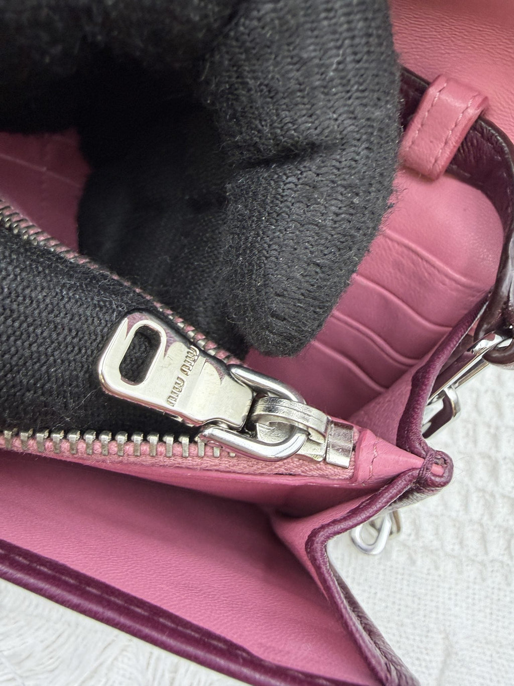 Miu Miu Matelassé - Pink and Burgundy Leather detail view 9