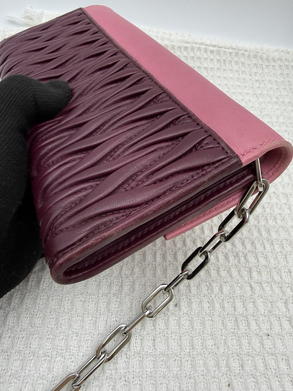 Miu Miu Matelassé - Pink and Burgundy Leather detail view 12