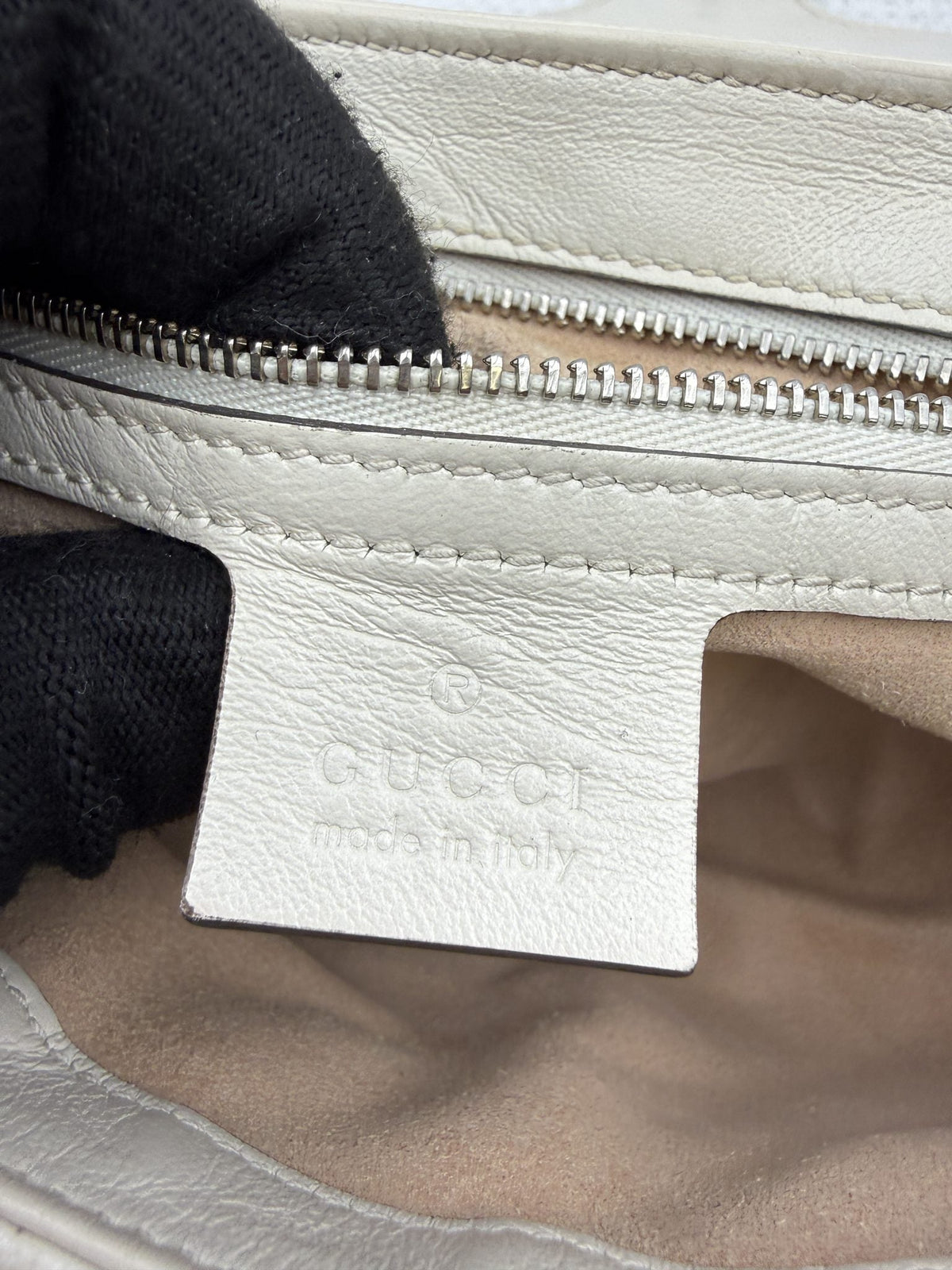 Gucci GG Marmont Small Top Handle Bag - Blue and White detail view 5