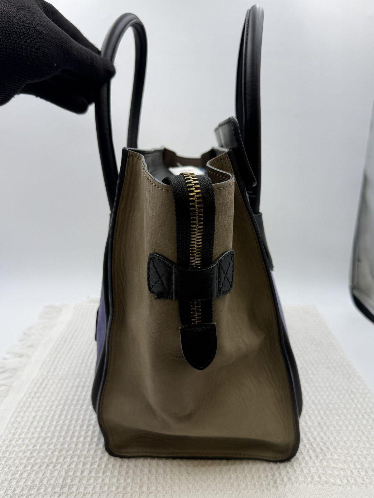 Celine Mini Luggage Tote - Navy, Black and Taupe detail view 3
