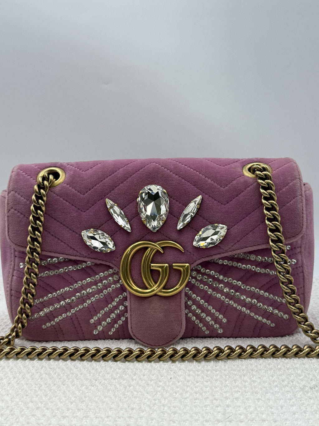Gucci Marmont Embellished Mini - Pink Velvet front view