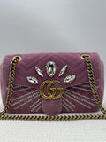 Gucci Marmont Embellished Mini - Pink Velvet front view