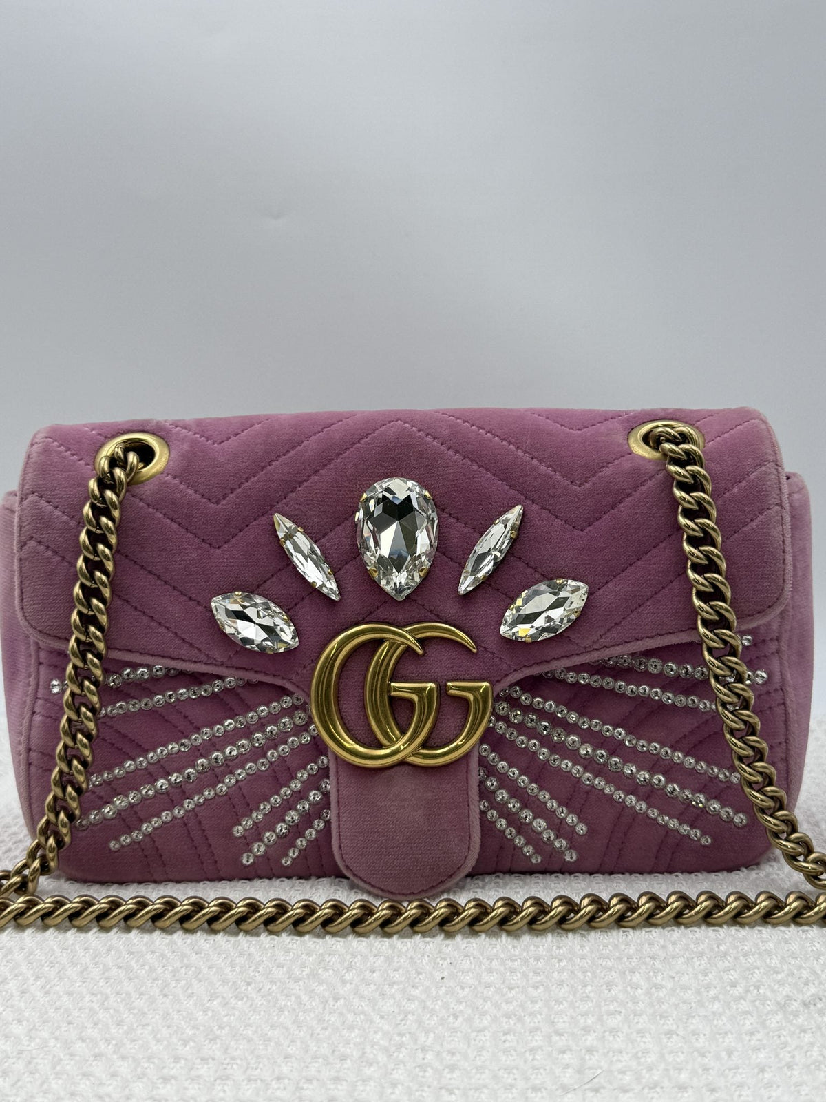 Gucci Marmont Embellished Mini - Pink Velvet front view