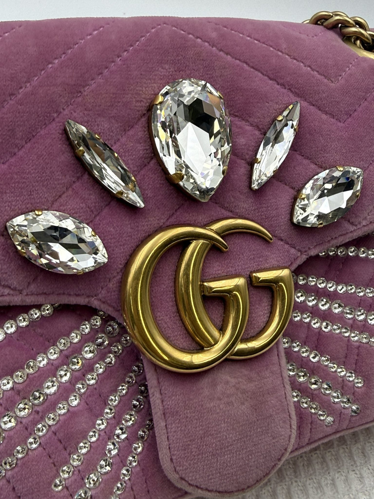 Gucci Marmont Embellished Mini - Pink Velvet detail view 5
