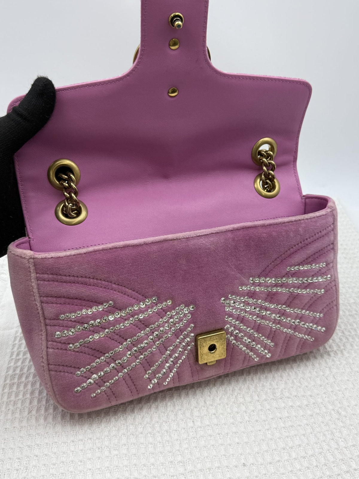 Gucci Marmont Embellished Mini - Pink Velvet detail view 6