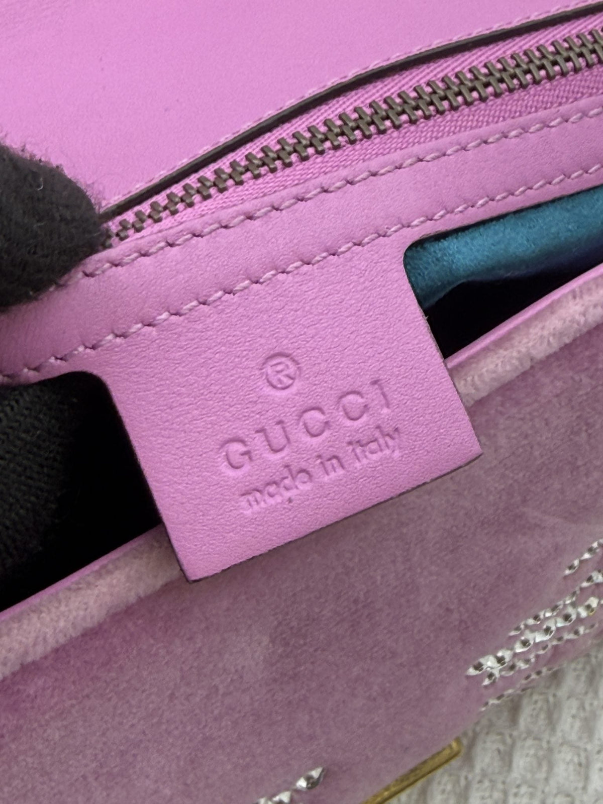 Gucci Marmont Embellished Mini - Pink Velvet detail view 8