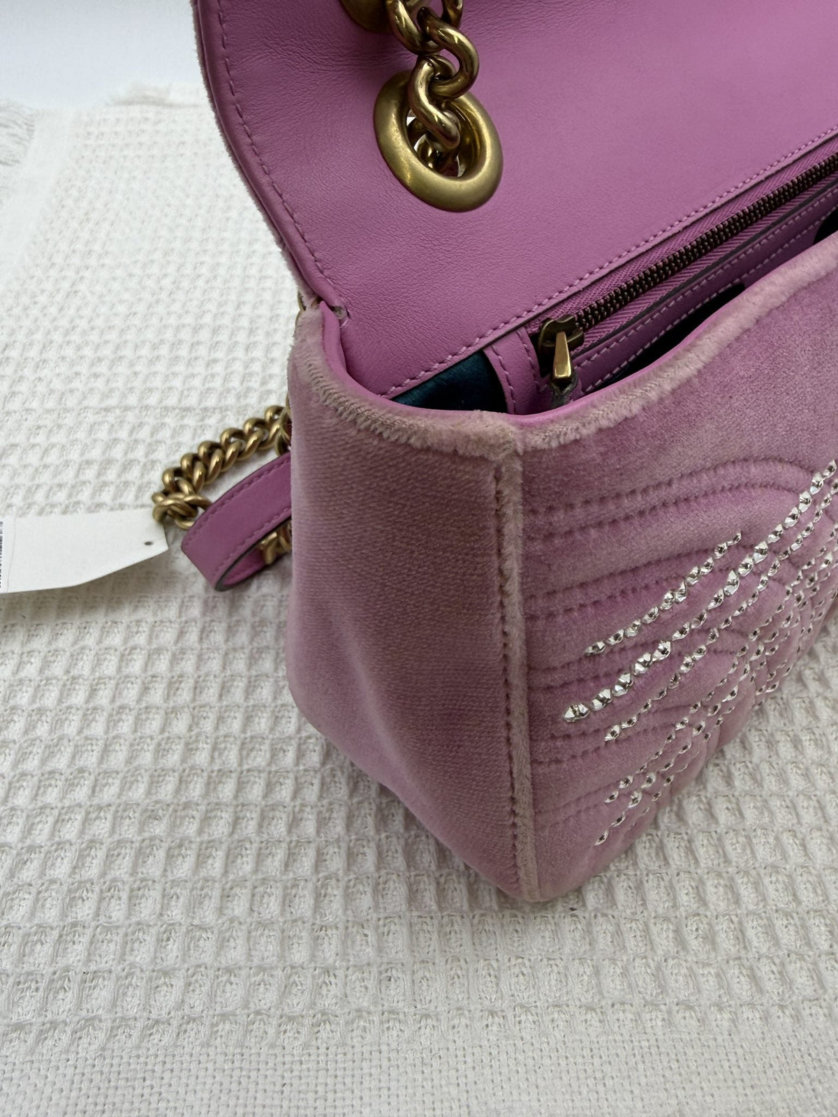 Gucci Marmont Embellished Mini - Pink Velvet detail view 12