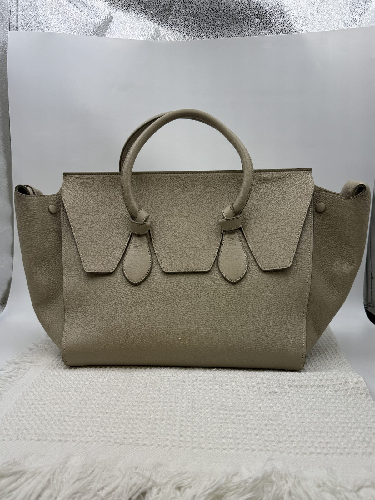 Celine Tie Tote - Taupe Grained Leather front view