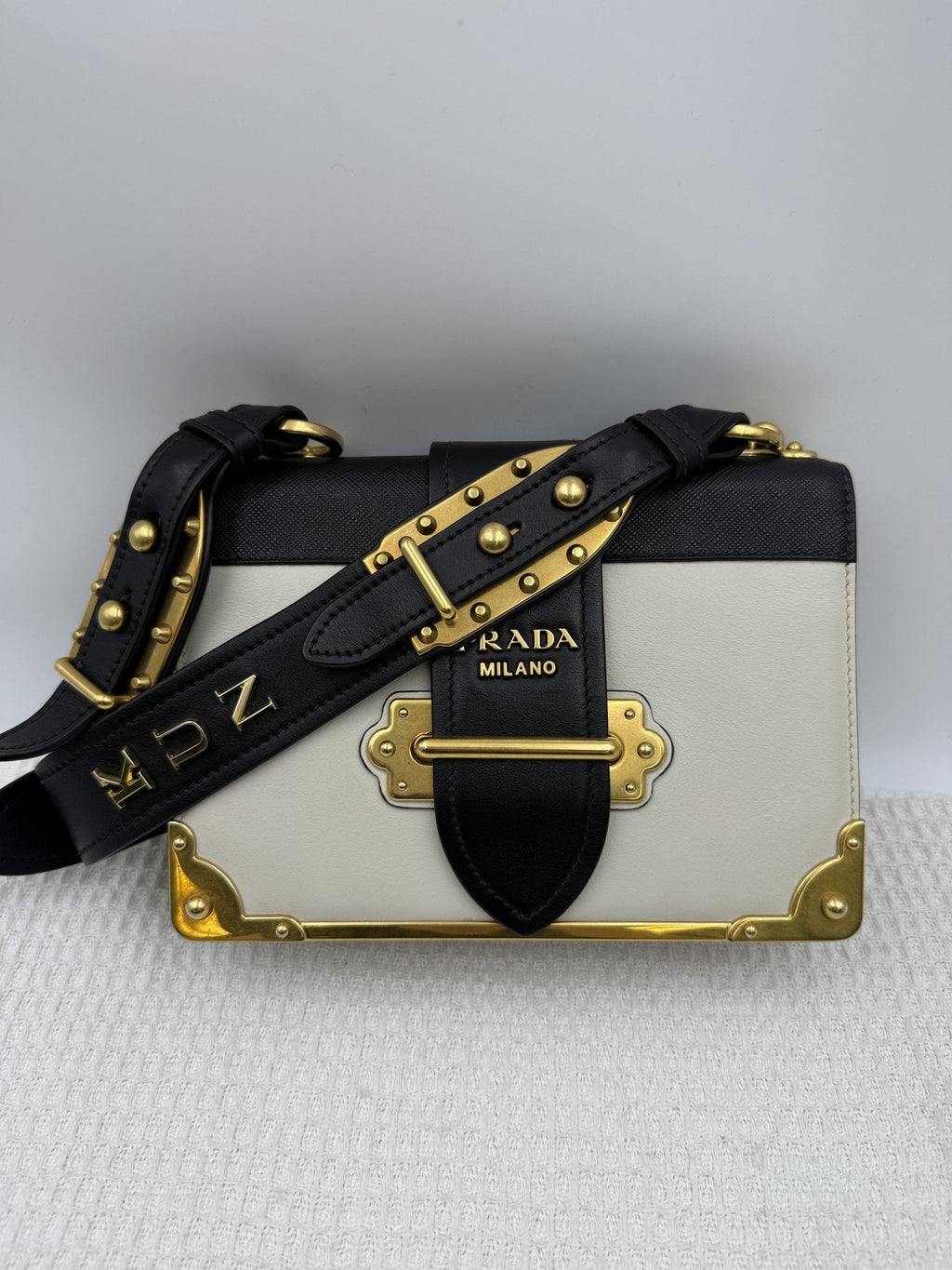 Prada Cahier - White and Black Leather front view