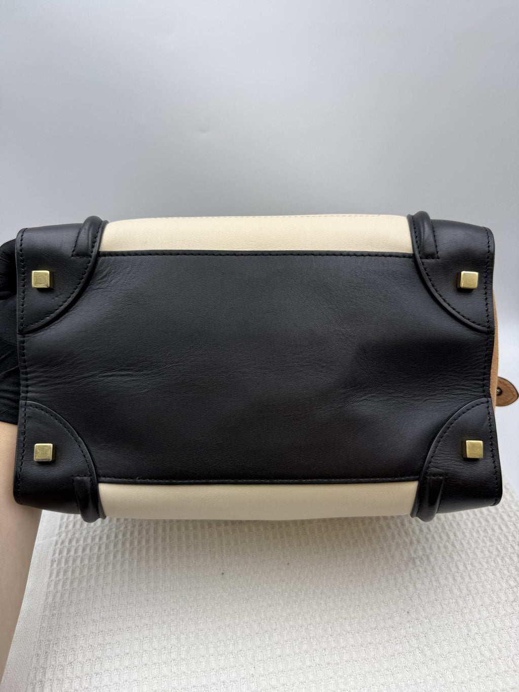 Celine Mini Luggage Tote - Black and Cream Leather detail view 2