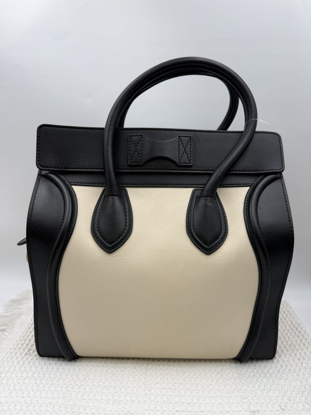 Celine Mini Luggage Tote - Black and Cream Leather detail view 3