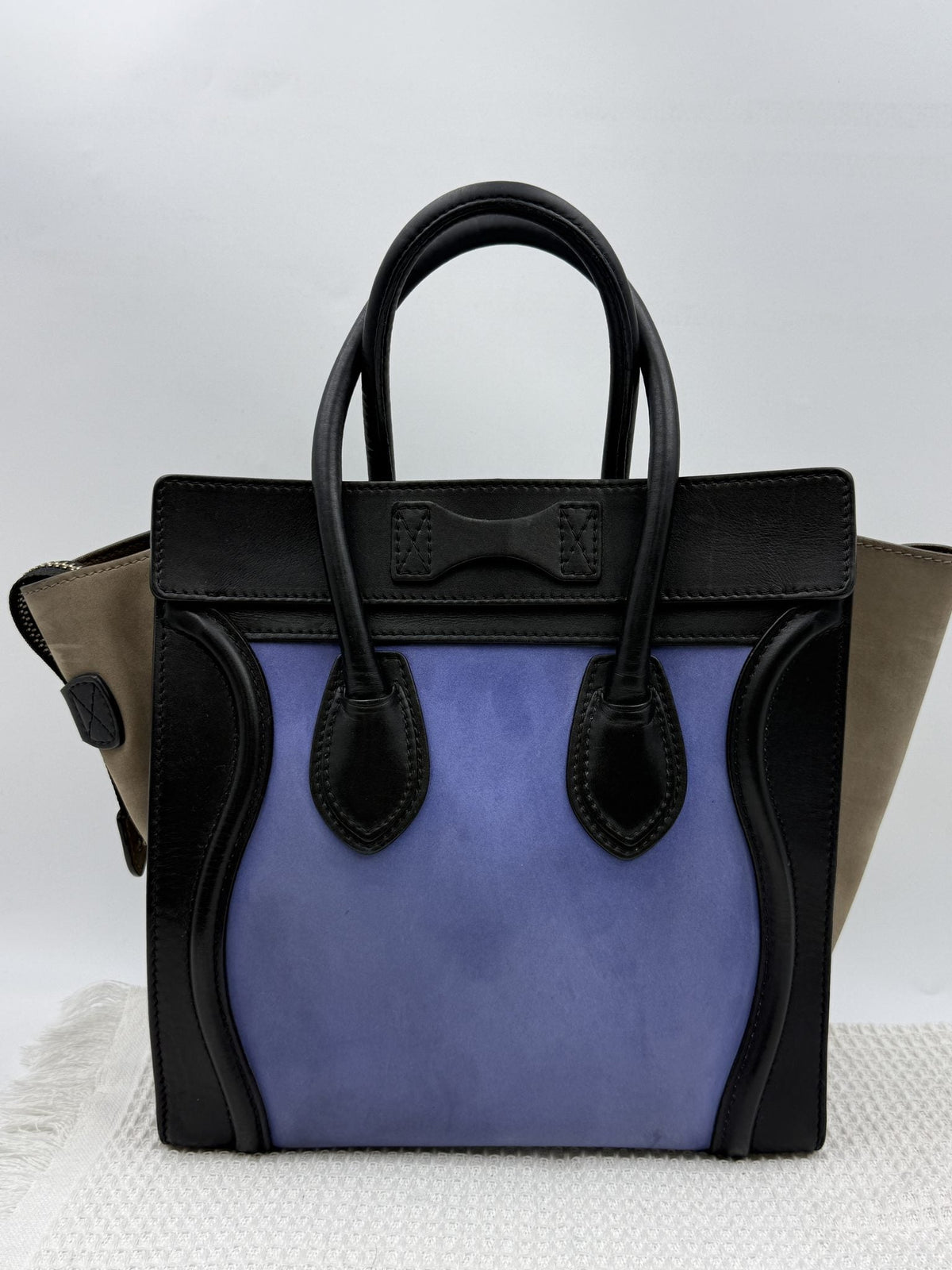 Celine Micro Luggage Tote - Blue, Black and Taupe detail view 2