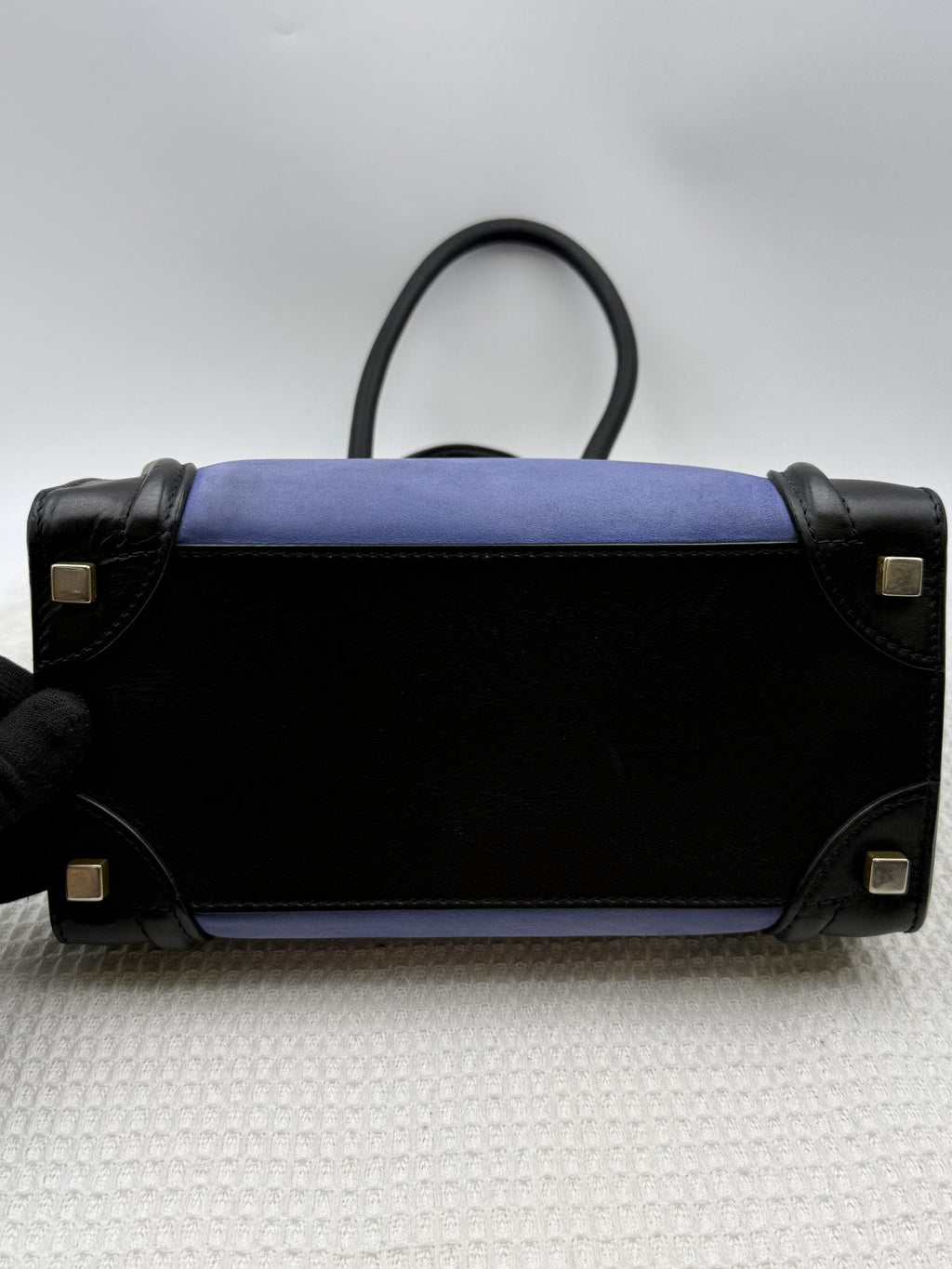 Celine Micro Luggage Tote - Blue, Black and Taupe detail view 3