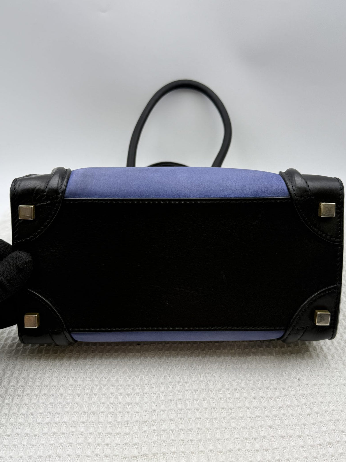 Celine Micro Luggage Tote - Blue, Black and Taupe detail view 3