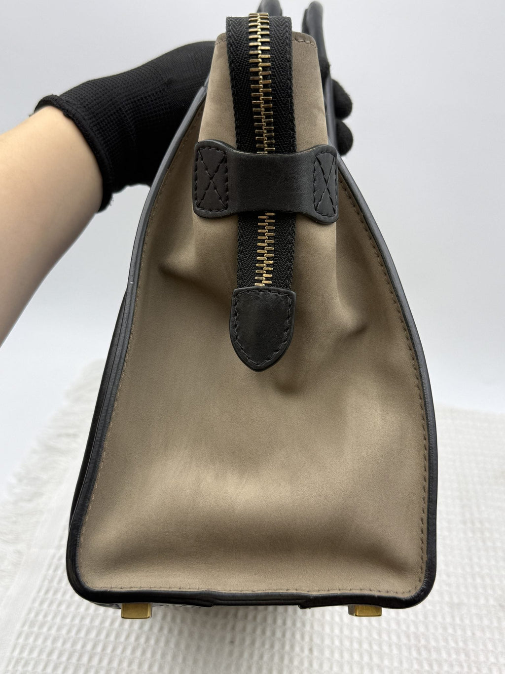 Celine Micro Luggage Tote - Blue, Black and Taupe detail view 9
