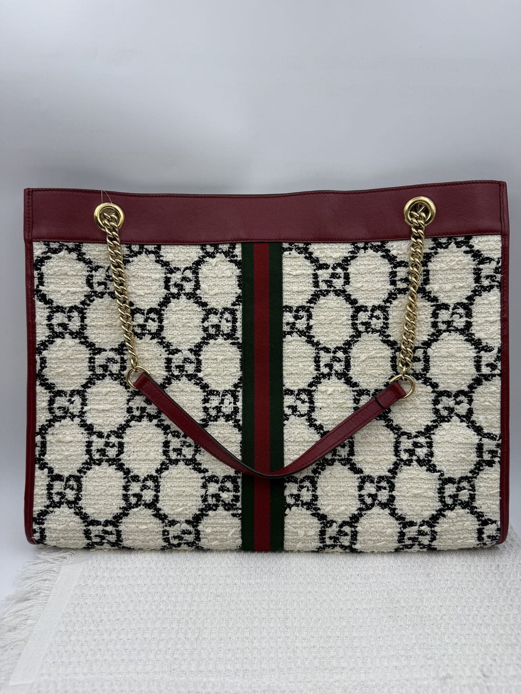 Gucci Rajah Tiger Head Tote - Burgundy, Ivory and Black front view