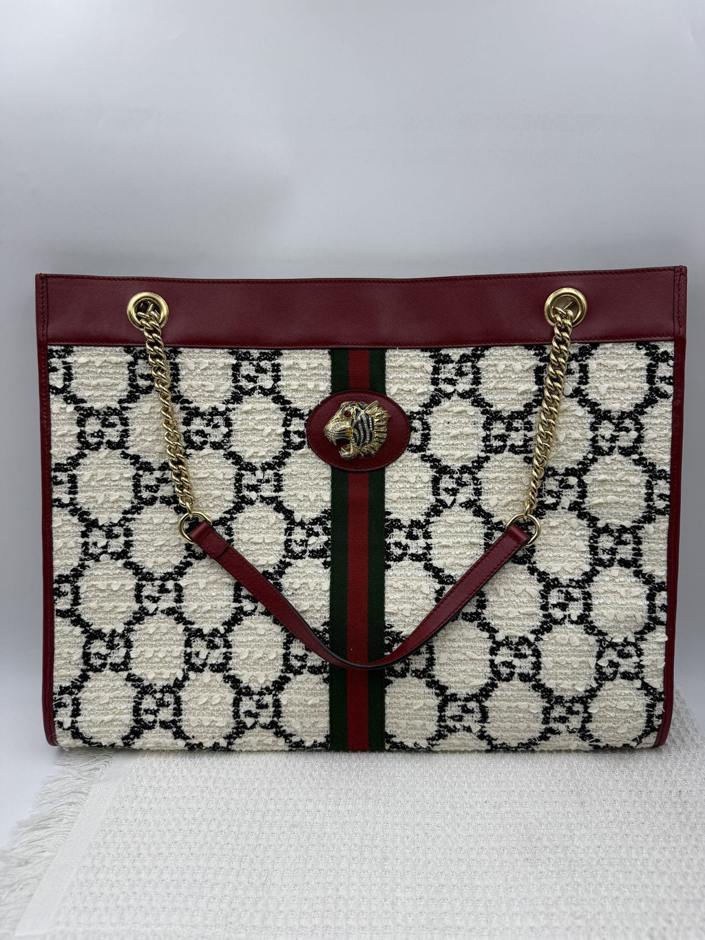 Gucci Rajah Tiger Head Tote - Burgundy, Ivory and Black detail view 2