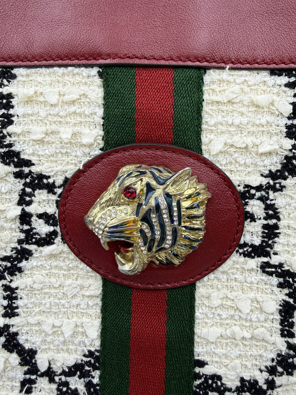 Gucci Rajah Tiger Head Tote - Burgundy, Ivory and Black detail view 3