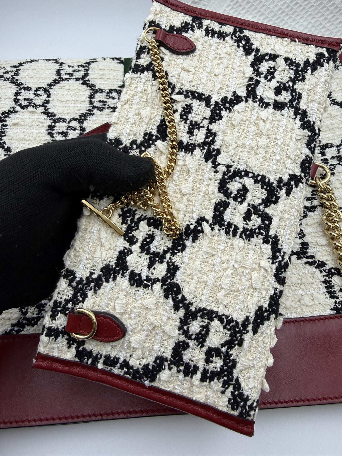 Gucci Rajah Tiger Head Tote - Burgundy, Ivory and Black detail view 7