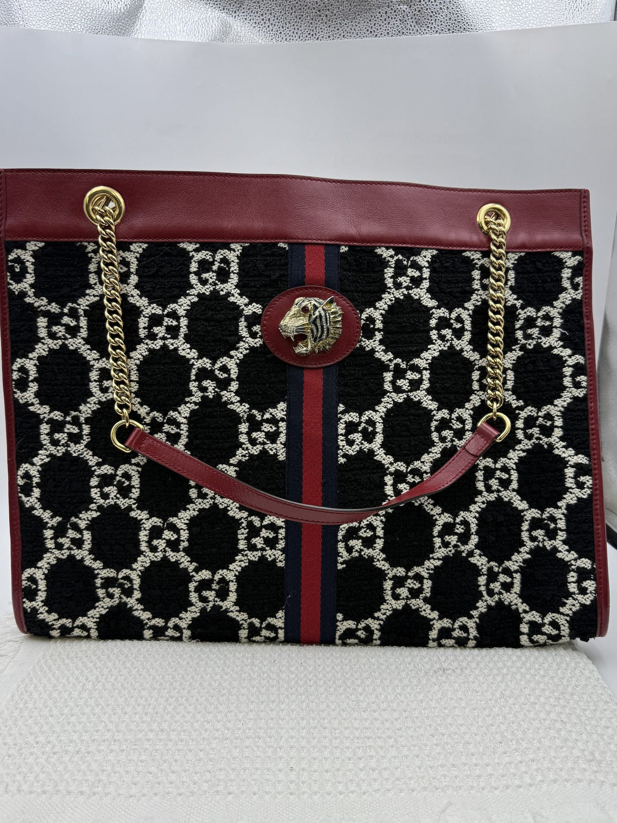 Gucci Rajah Tiger Head Tote - Burgundy and Black front view