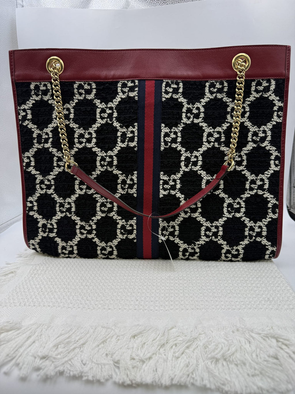 Gucci Rajah Tiger Head Tote - Burgundy and Black detail view 2
