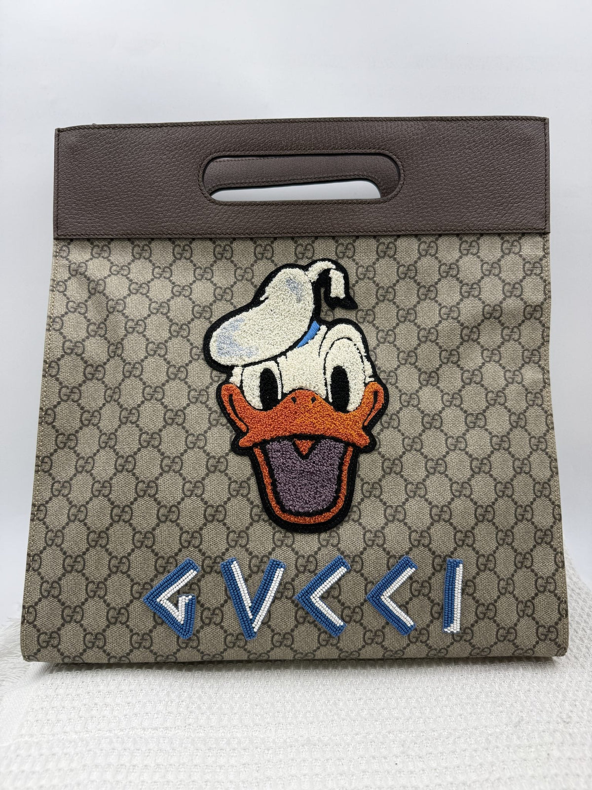 Disney x Gucci Donald Duck GG Supreme Tote front view