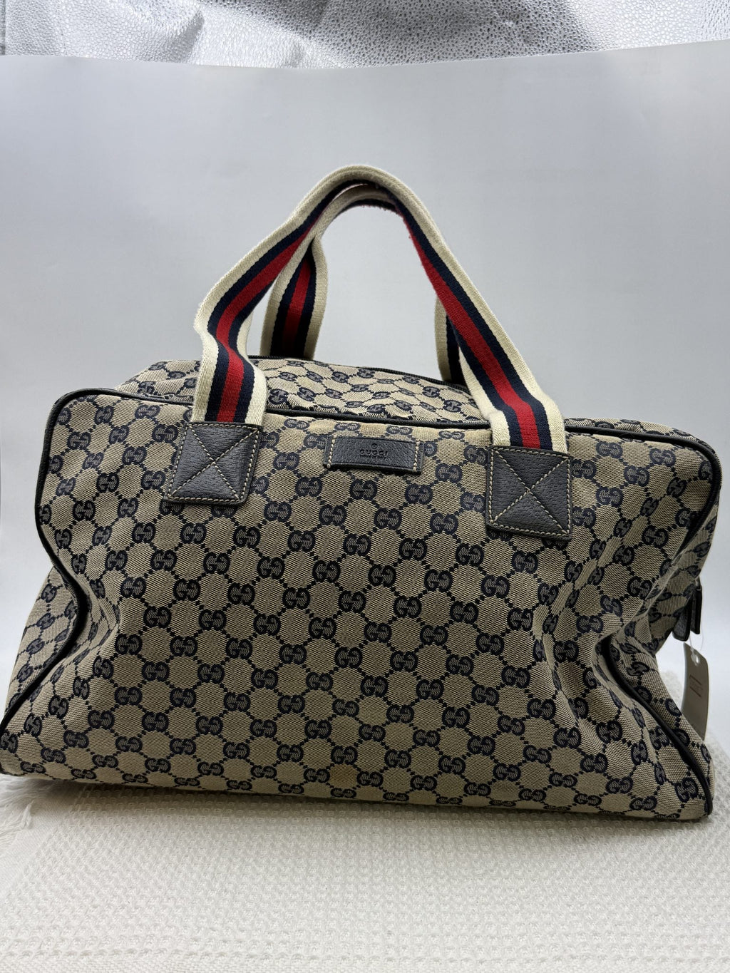 Gucci Web GG Canvas Tote - Beige and Brown front view