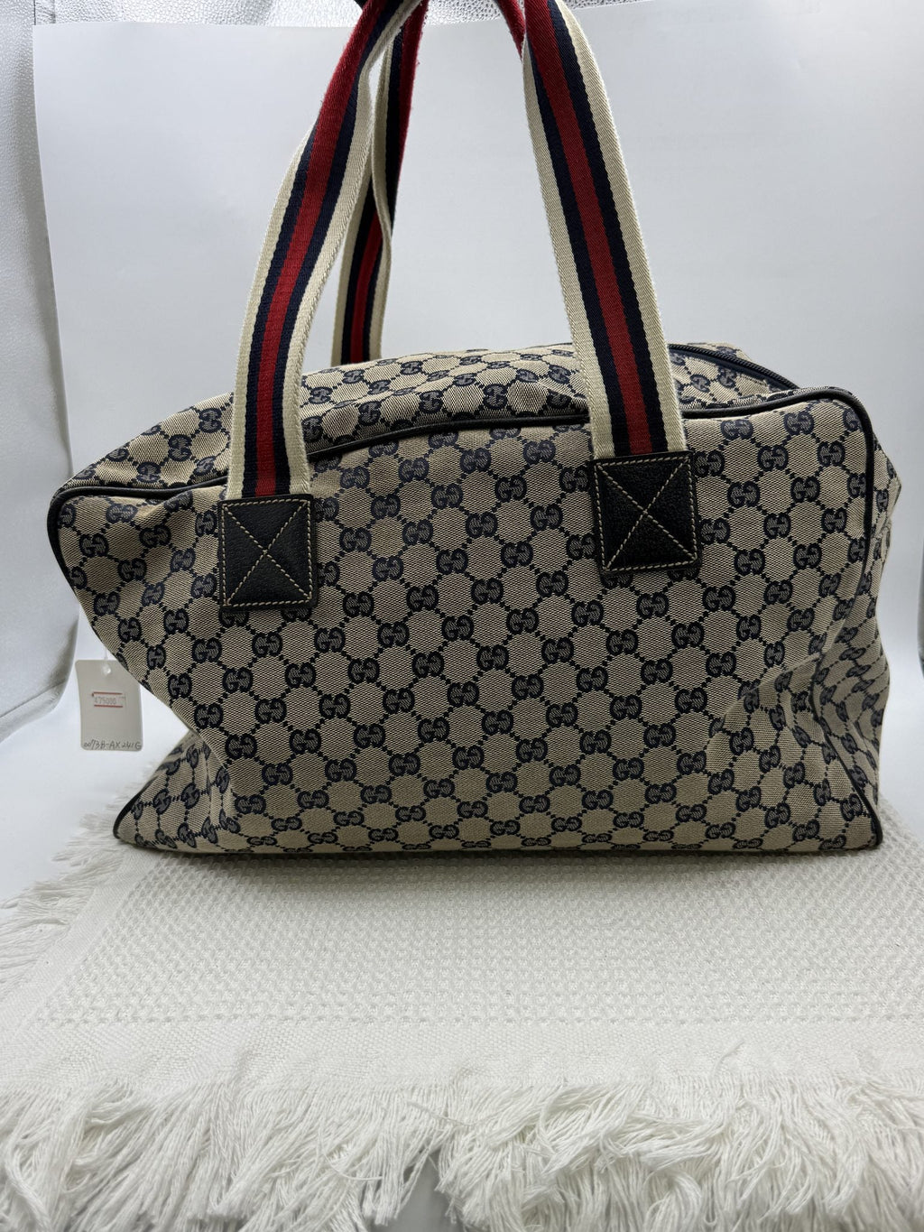 Gucci Web GG Canvas Tote - Beige and Brown detail view 2