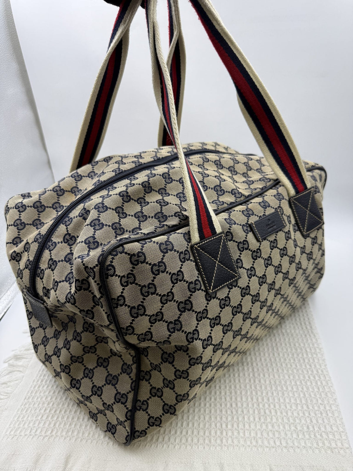 Gucci Web GG Canvas Tote - Beige and Brown detail view 6