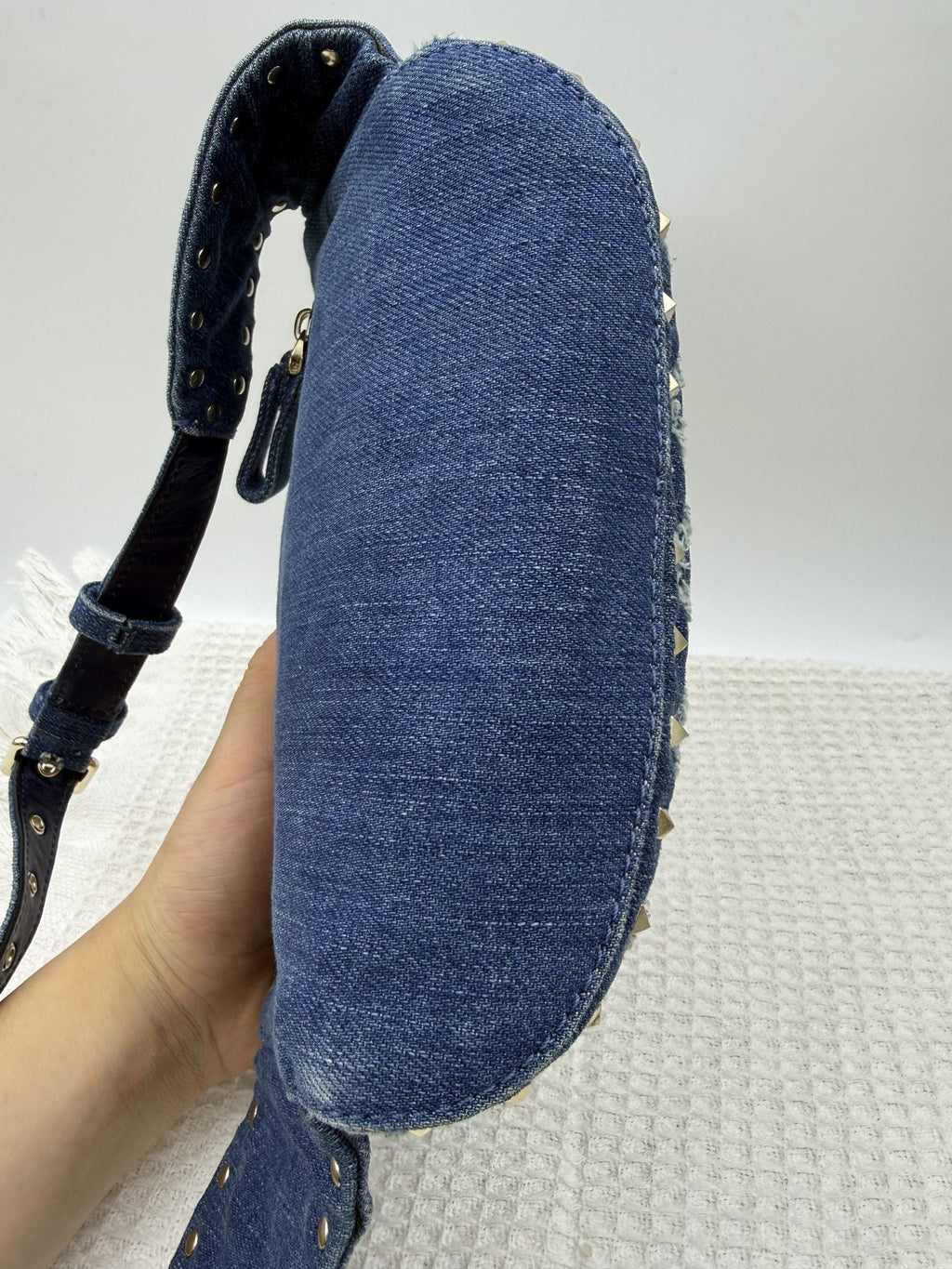 Valentino Garavani Denim Studded Shoulder Bag - Blue detail view 3