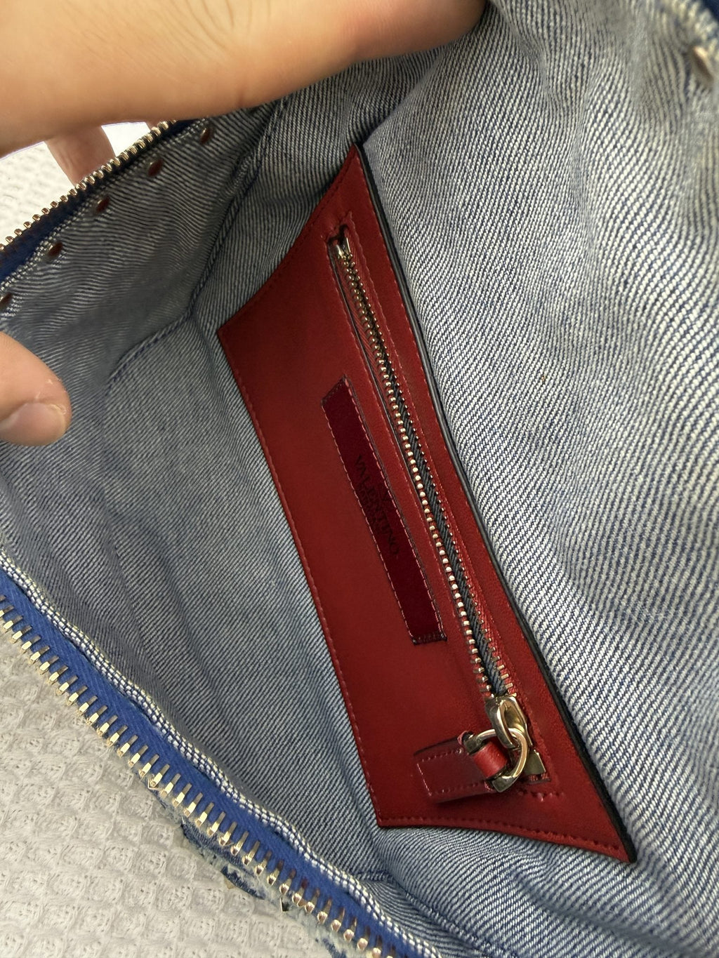 Valentino Garavani Denim Studded Shoulder Bag - Blue detail view 4