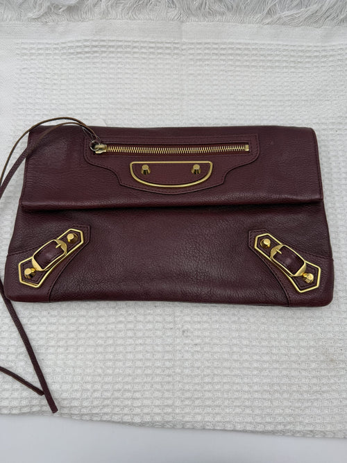 Balenciaga Giant Envelope Clutch - Burgundy Leather front view