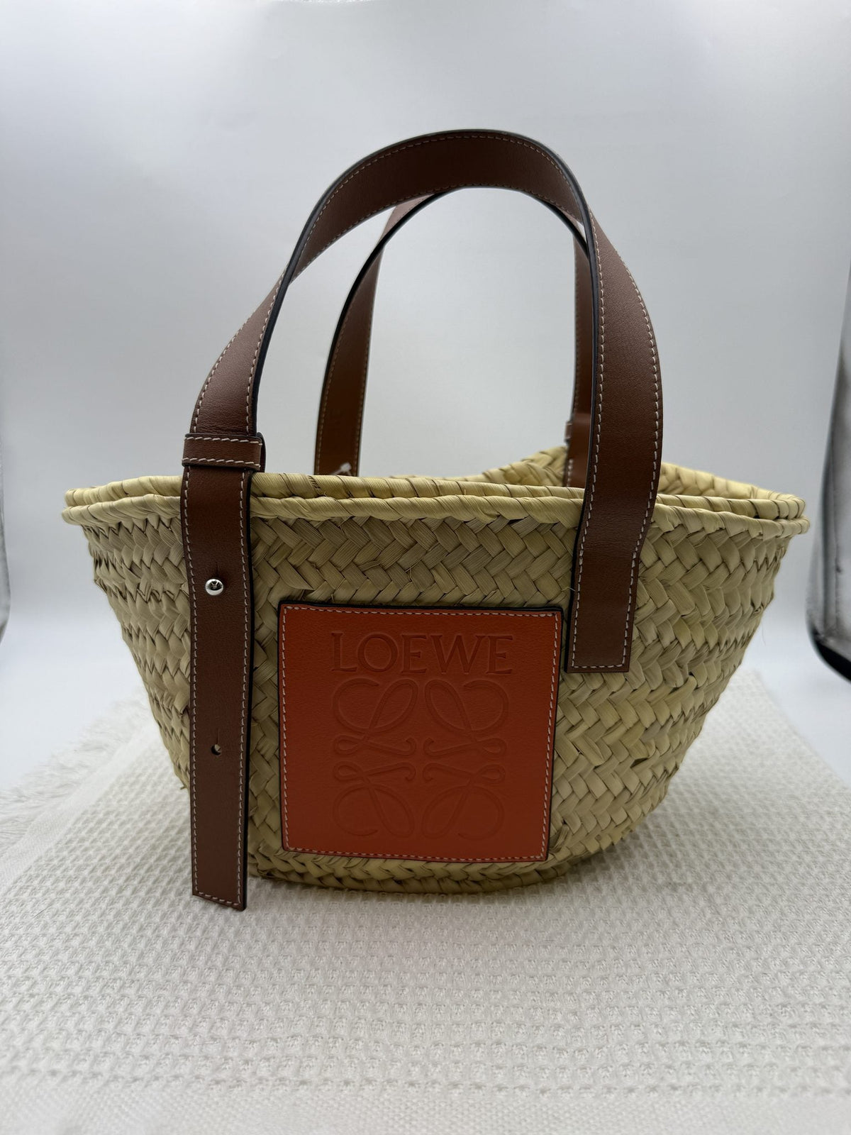 Loewe Basket - Natural Palm Leaf and Tan Leather detail view 2