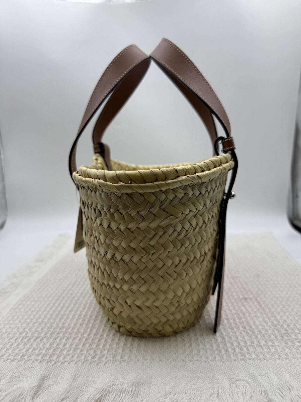 Loewe Basket - Natural Palm Leaf and Tan Leather detail view 3