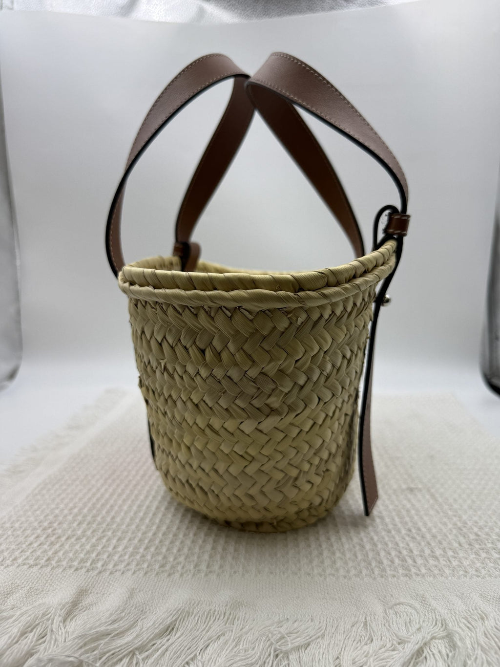 Loewe Basket - Natural Palm Leaf and Tan Leather detail view 4