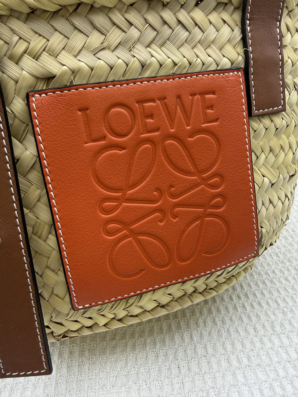 Loewe Basket - Natural Palm Leaf and Tan Leather detail view 6