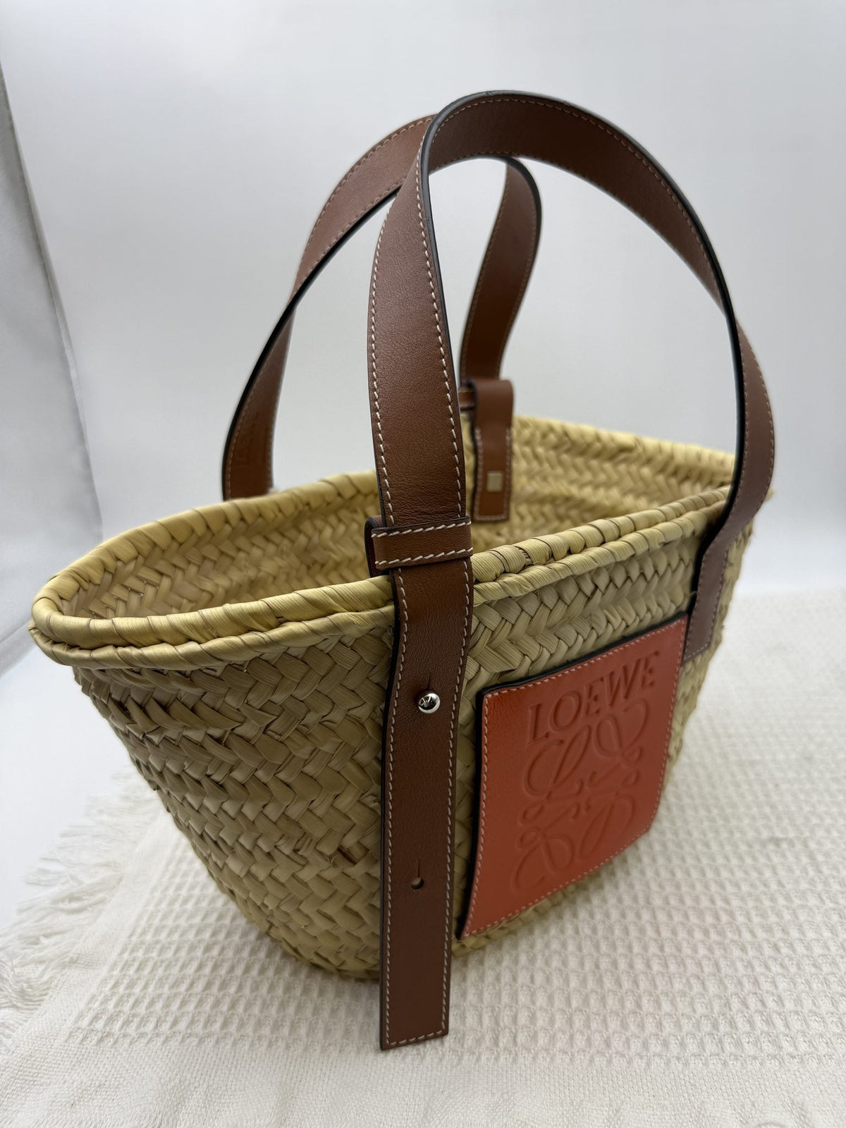 Loewe Basket - Natural Palm Leaf and Tan Leather detail view 8