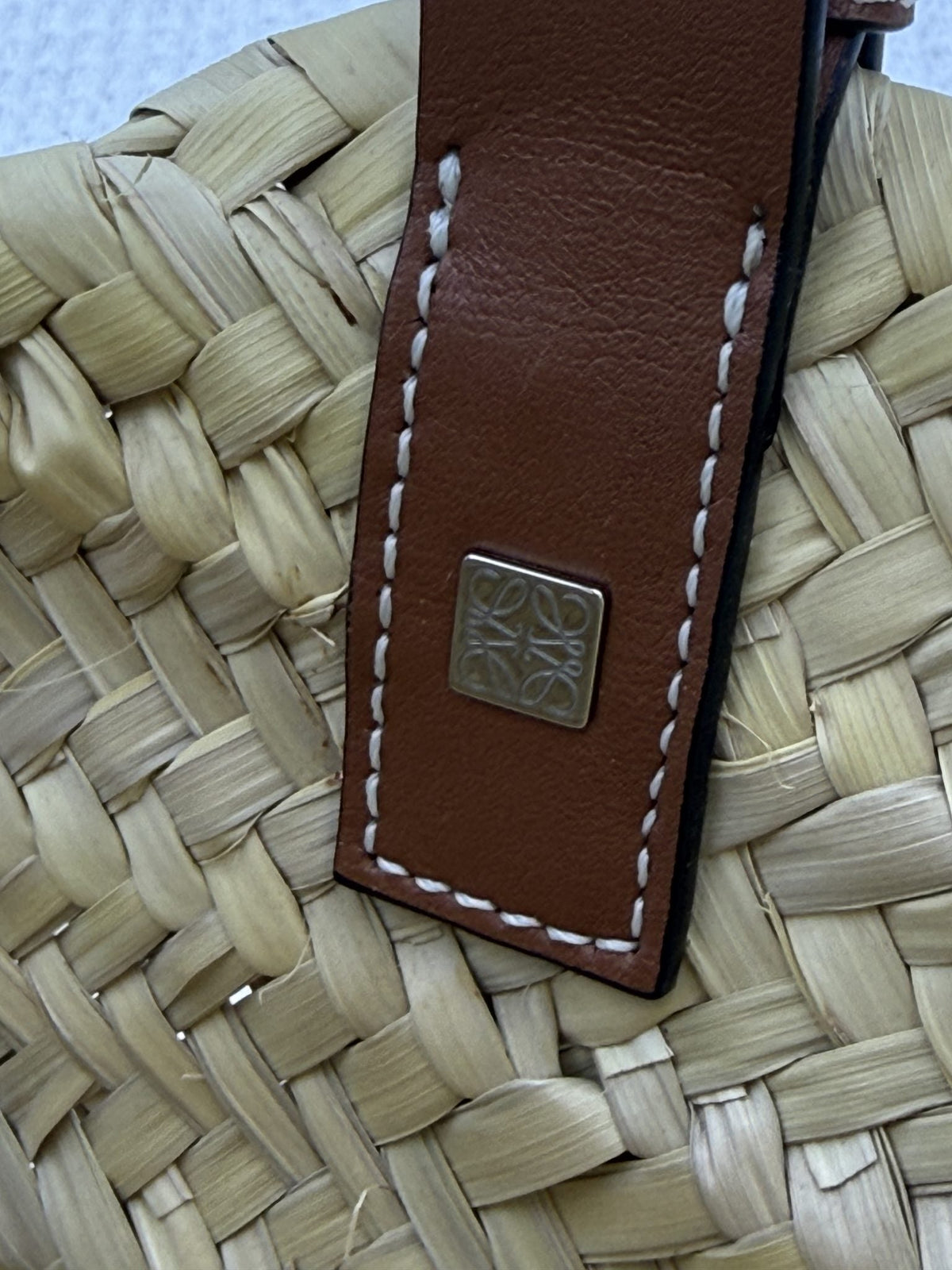 Loewe Basket - Natural Palm Leaf and Tan Leather detail view 9