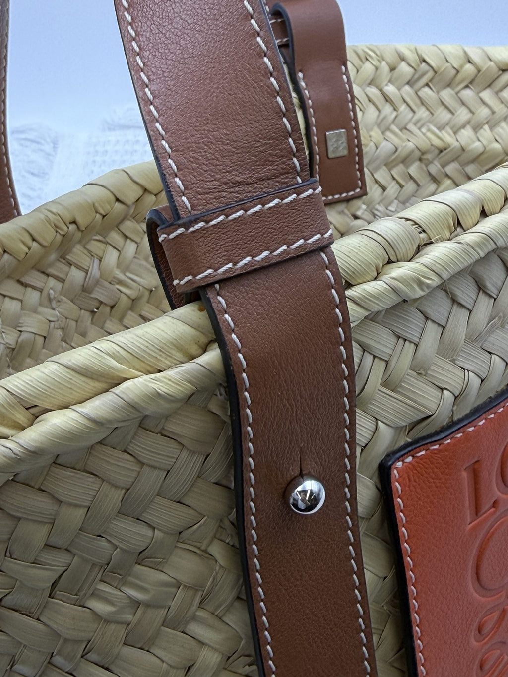 Loewe Basket - Natural Palm Leaf and Tan Leather detail view 10