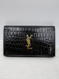 Saint Laurent Kate - Black Croc-Embossed Leather front view