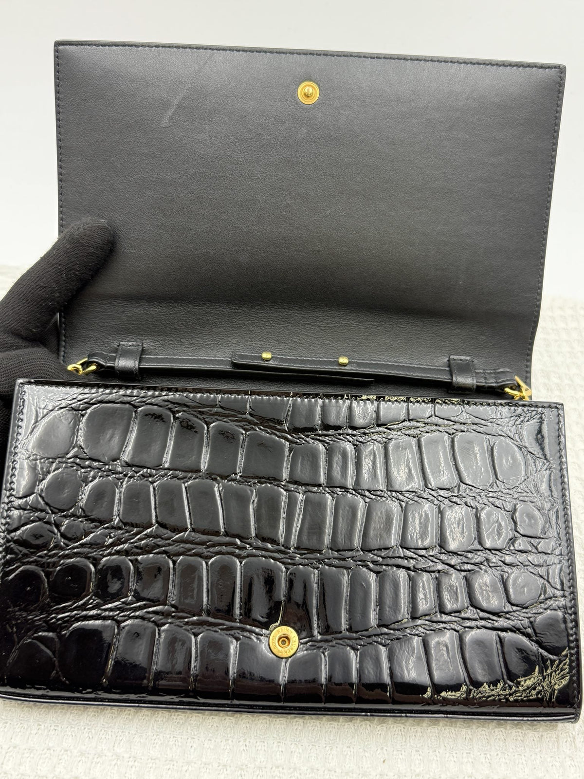 Saint Laurent Kate - Black Croc-Embossed Leather detail view 8