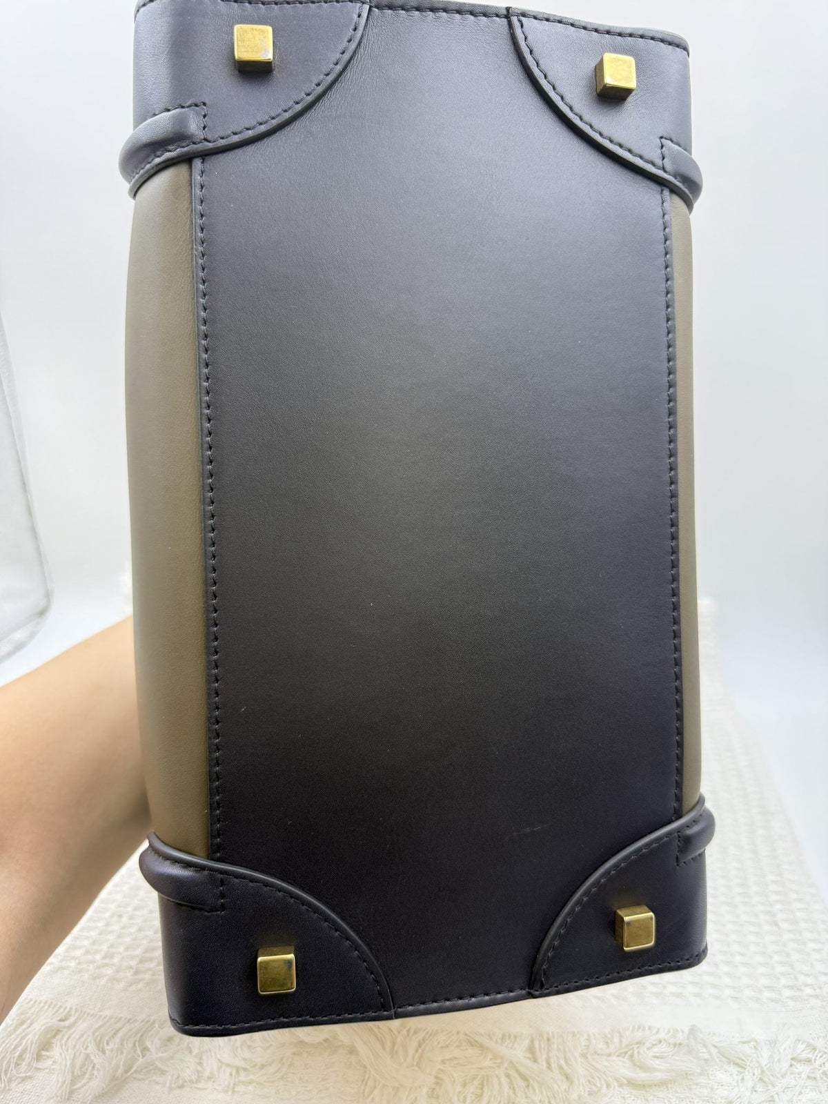 Celine Mini Luggage Tote - Navy and Black Leather detail view 3