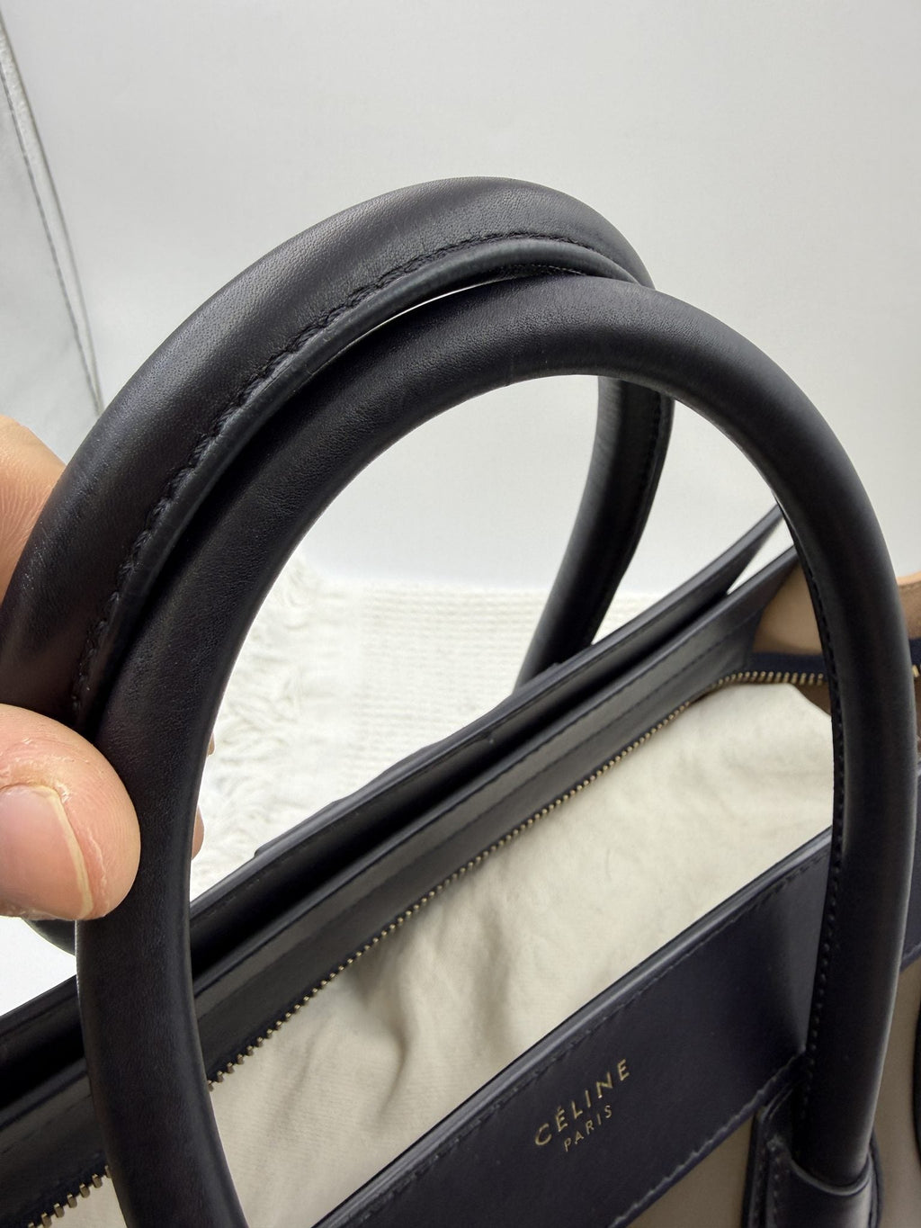 Celine Mini Luggage Tote - Navy and Black Leather detail view 4