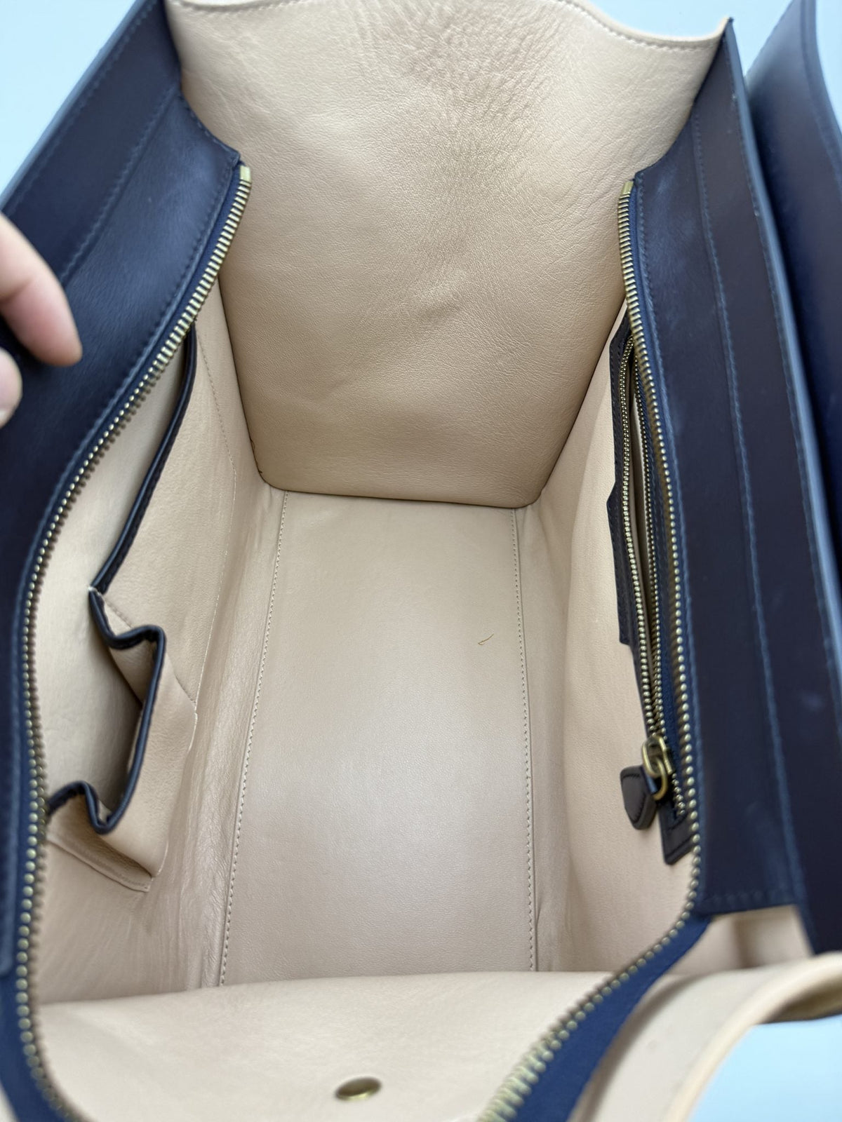 Celine Mini Luggage Tote - Navy and Black Leather detail view 5