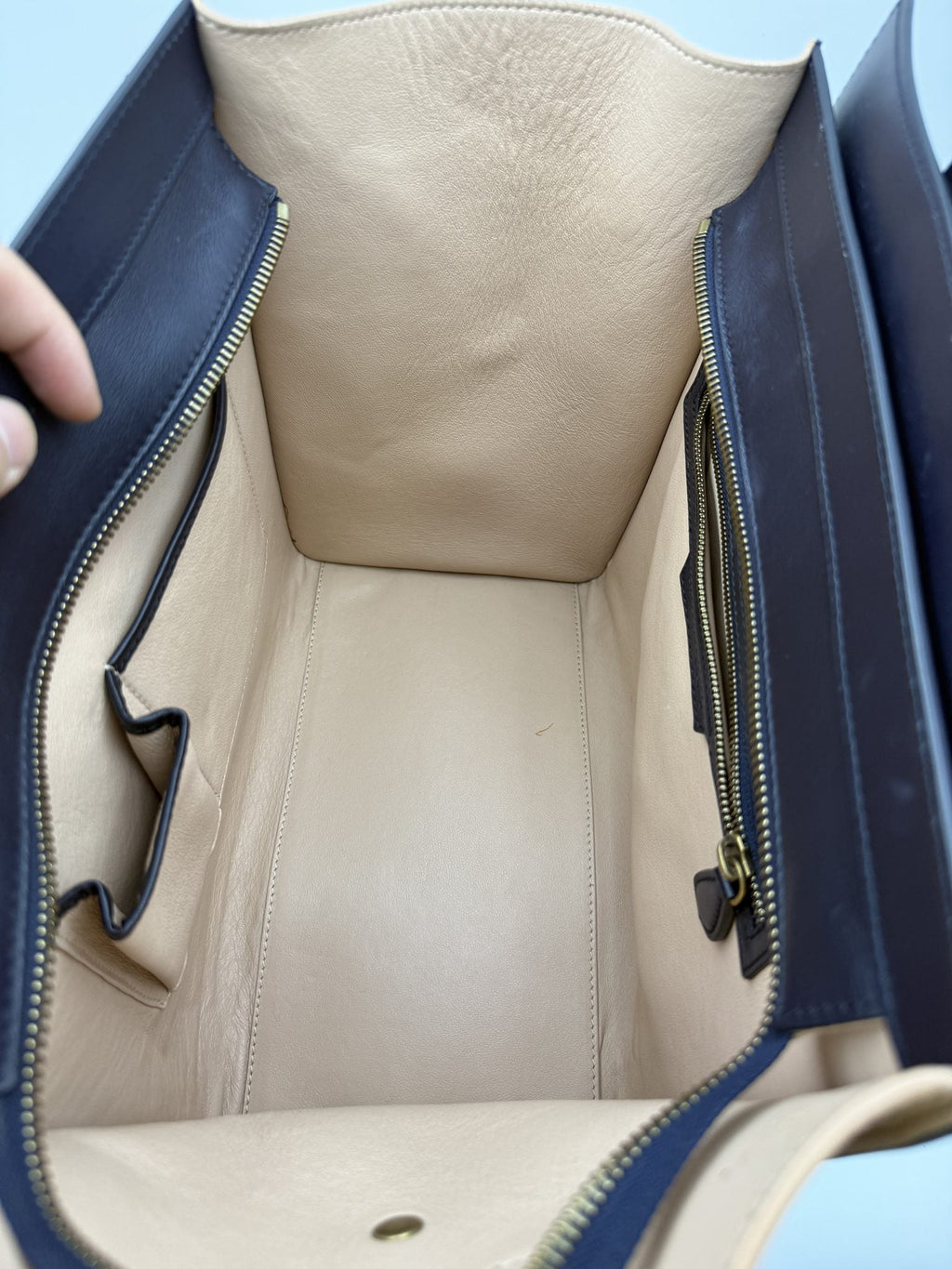 Celine Mini Luggage Tote - Navy and Black Leather detail view 6