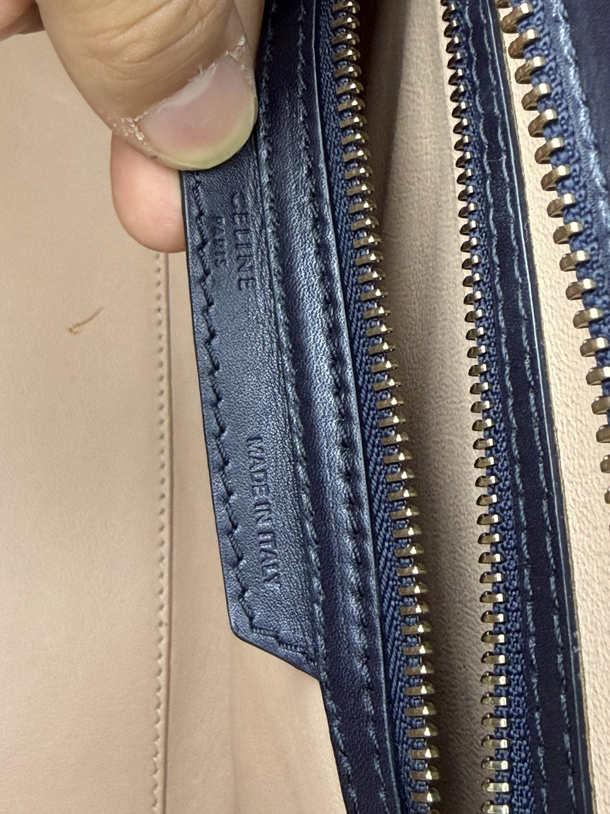 Celine Mini Luggage Tote - Navy and Black Leather detail view 7