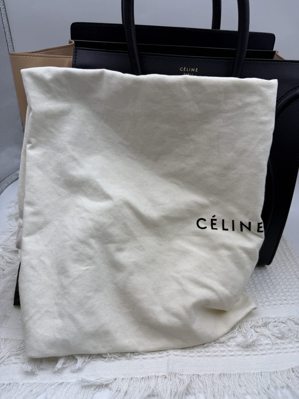 Celine Mini Luggage Tote - Navy and Black Leather detail view 10